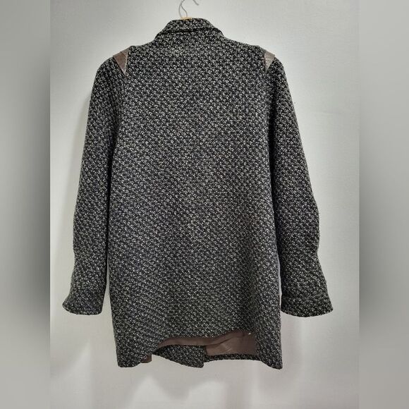 David Benjamin Vintage 80s Wool and Leather Double Breasted Tweed Coat Size 14 - Picture 7 of 10